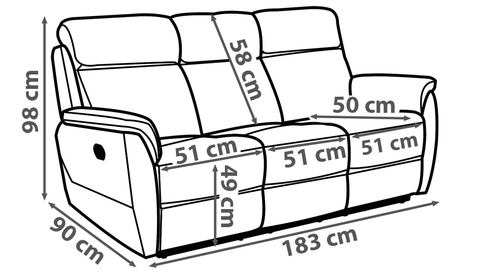 Schemat wymiarów sofy 3-osobowej Georgia